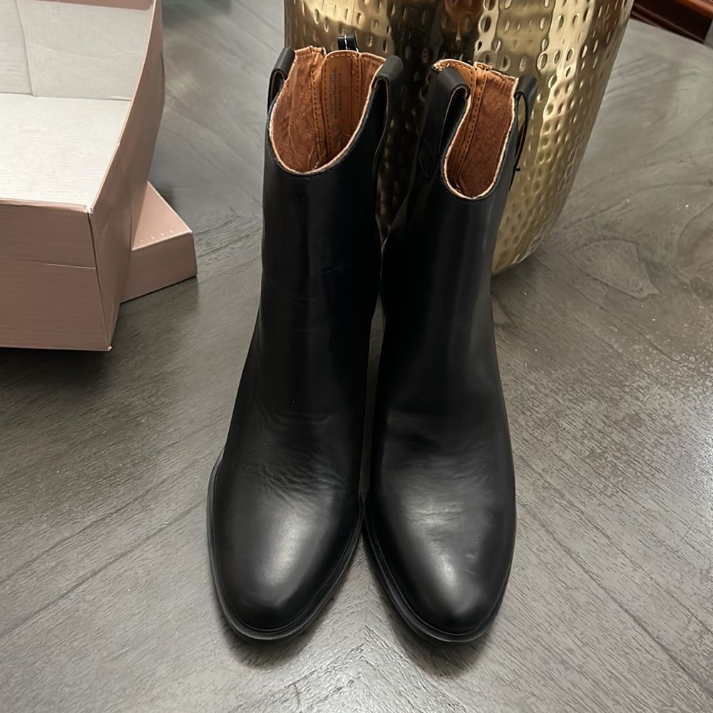 Franco Sarto Germaine Western Heeled Black Leather Boot Bootie - Picture 7 of 10